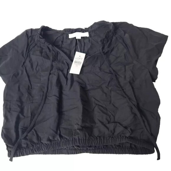 LOFT Women's Size XS Cropped Blouse Black Tassels New - Picture 1 of 5